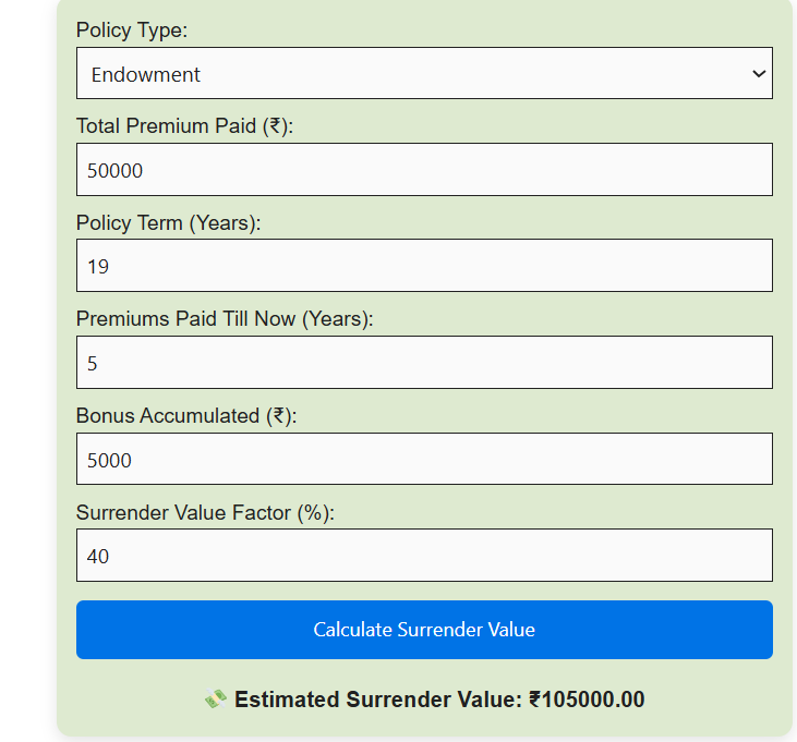 LIC Surrender Value After 5 Years